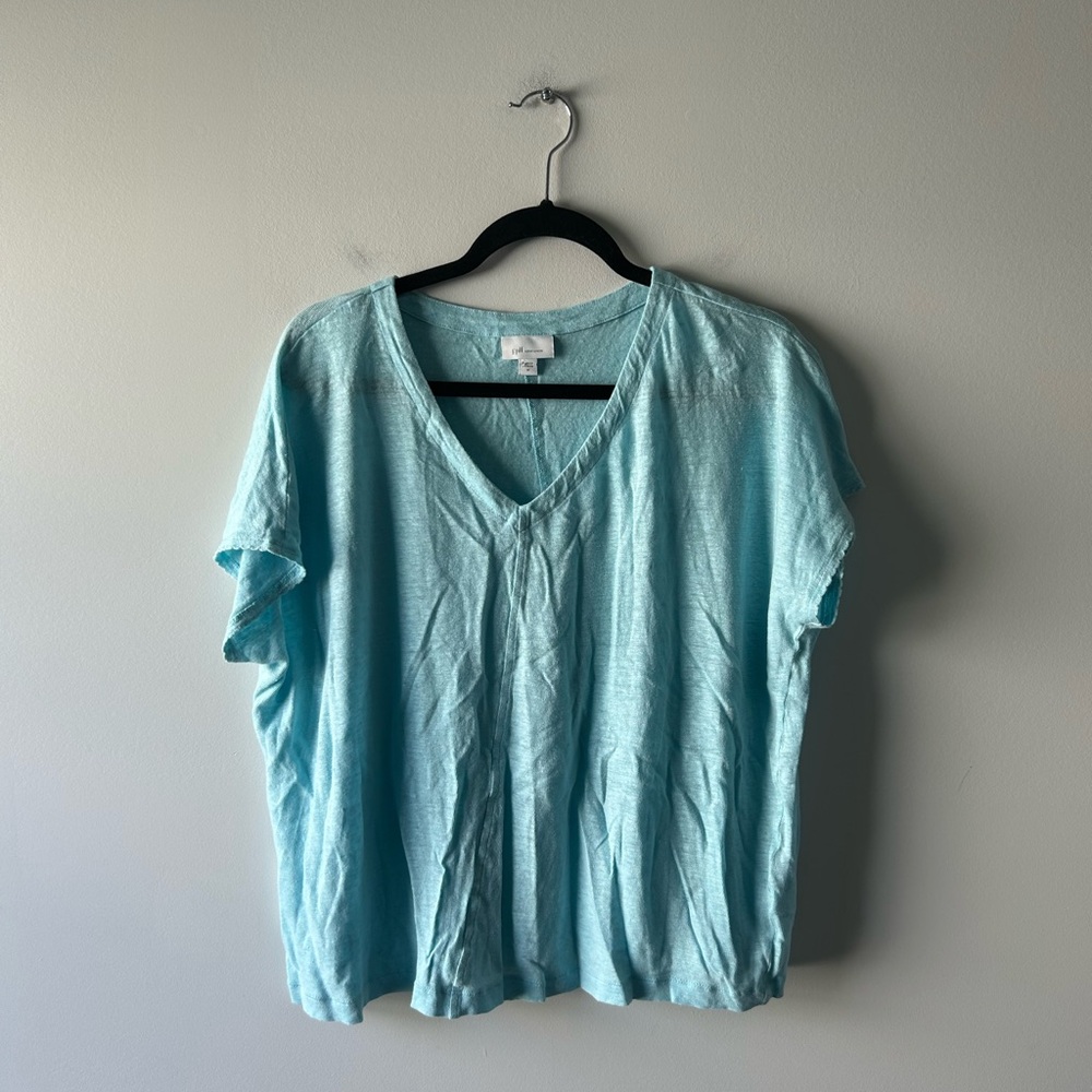 J. Jill light blue 100% linen v neck short sleeve top